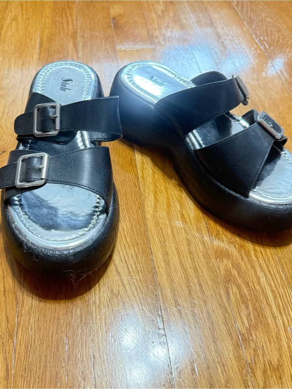 Black platform slide in / slip on sandals heels (size 6)